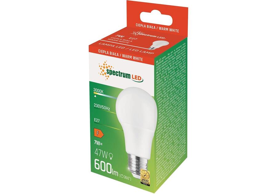 Zdjęcie: GLS E27 LED 7W WW PCV SPECTRUM 230V 500lm CIEPŁY